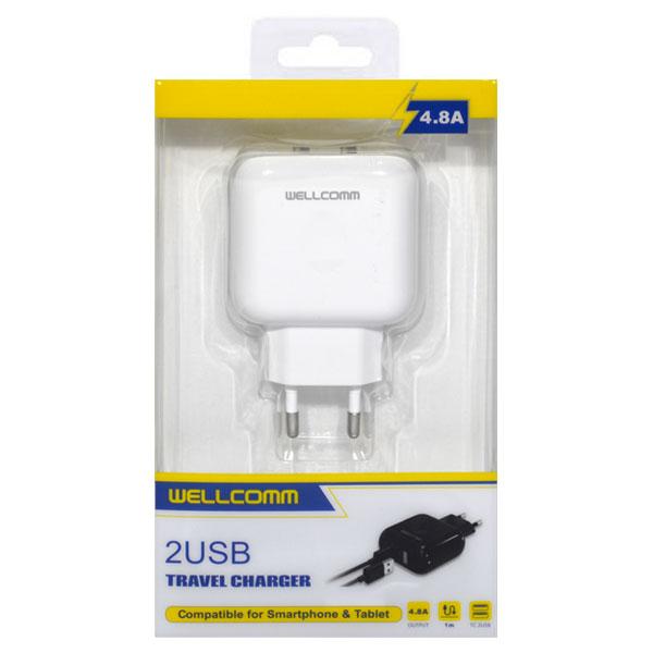 TRAVEL CHARGER WELLCOMM 4.8A 2 USB